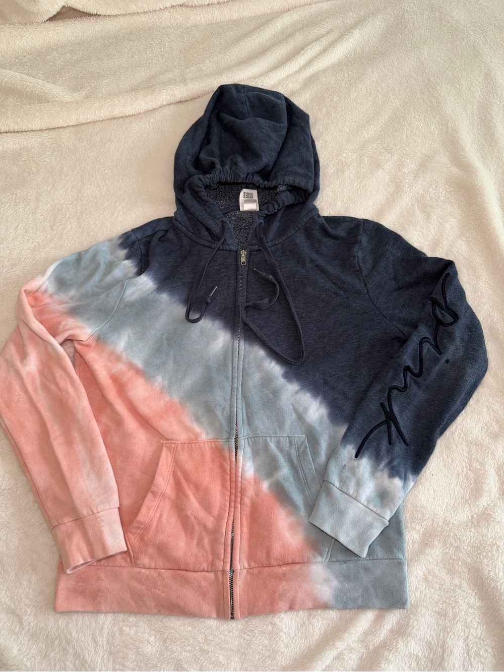 PINK Victoria's Secret pink Navy Tie Dye Hoodie Full Zip Size M